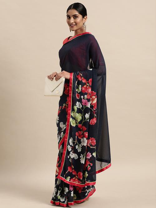 floral printed saree with blouse - 18206172 - Very Small Image - 1