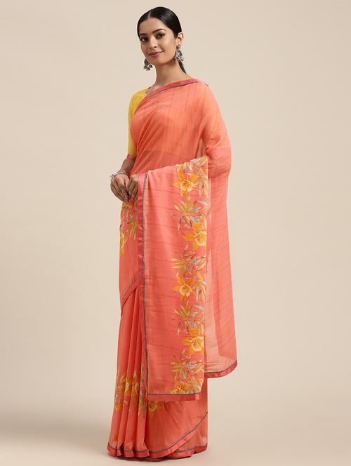 floral printed saree with blouse - 18206174 - Very Small Image - 1