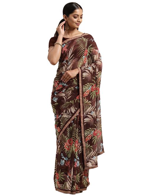 floral printed saree with blouse - 18206179 - Very Small Image - 1