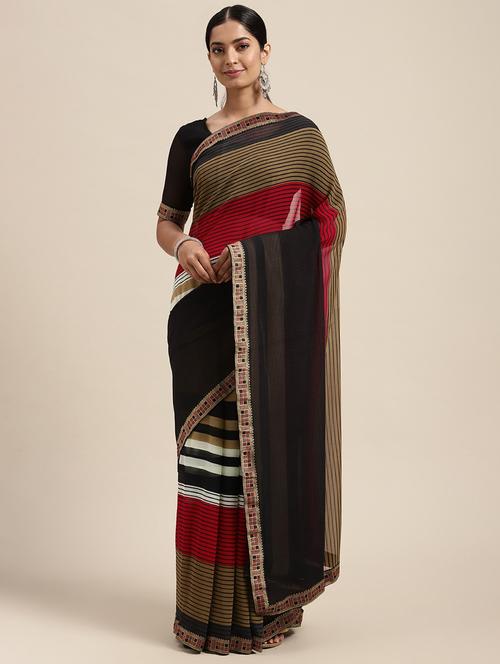 multi colored georgette printed saree with blouse - 18206196 - Very Small Image - 1