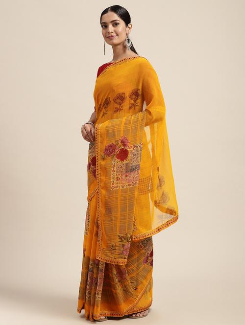 floral printed saree with blouse - 18206197 - Very Small Image - 1