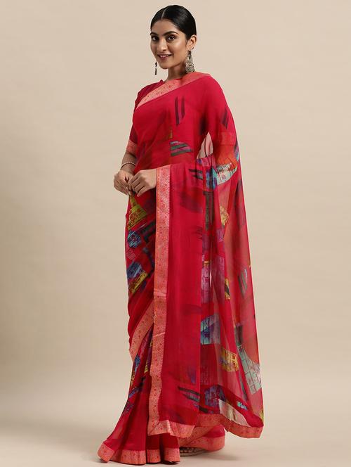 pink georgette printed saree - 18206198 - Very Small Image - 1