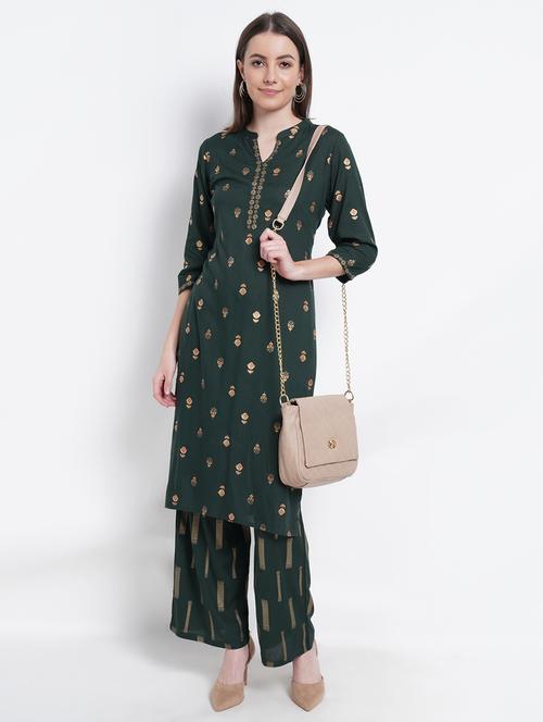 olive rayon kurta palazzo set - 18206446 - Very Small Image - 1
