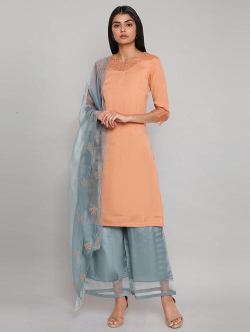 orange synthetic kurta pant set - 18206480 - Very Small Image - 1