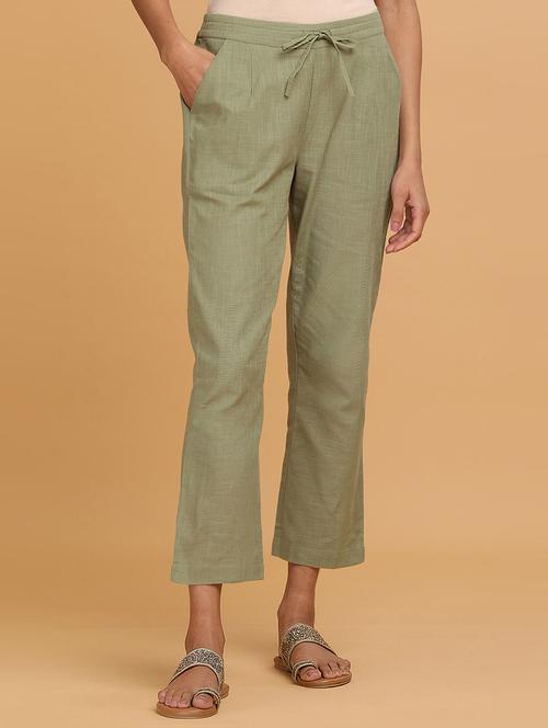 green solid others trouser - 18206647 - Very Small Image - 1