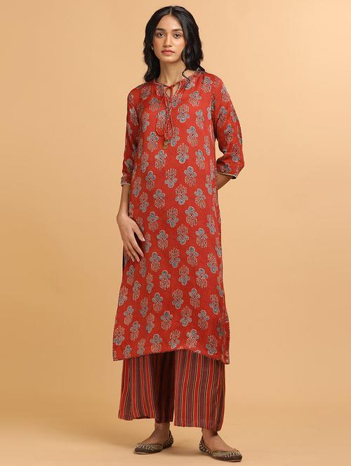 red viscose straight kurta - 18206721 - Very Small Image - 1