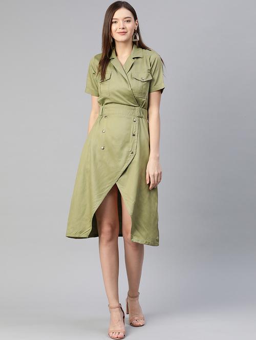 green solid a-line dress - 18206949 - Very Small Image - 1