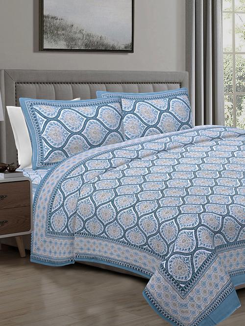 texstylers 100% cotton 90 inch x 108 inch jaipuri print king size bedsheet with 2 pillow covers - 18207337 - Very Small Image - 1