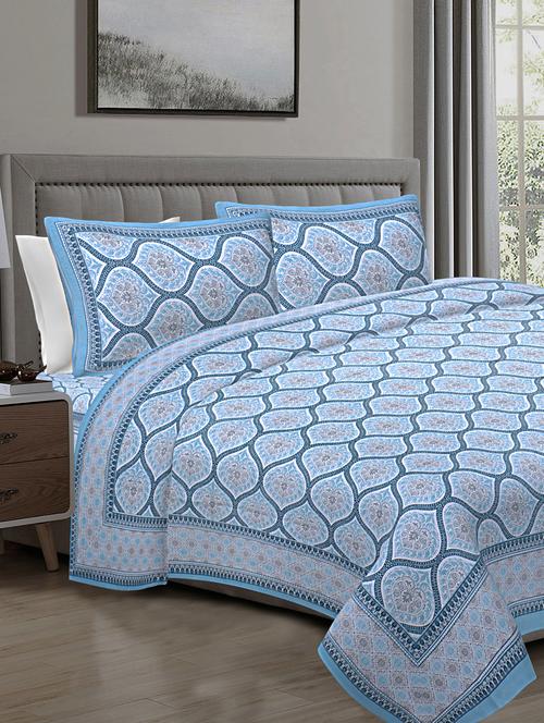 texstylers 100% cotton 90 inch x 108 inch jaipuri print king size bedsheet with 2 pillow covers - 18207340 - Very Small Image - 1
