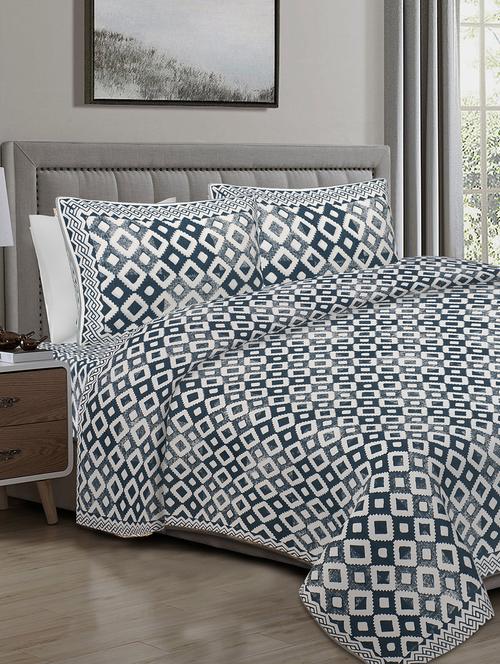 texstylers 100% cotton 90 inch x 108 inch jaipuri print king size bedsheet with 2 pillow covers - 18207343 - Very Small Image - 1