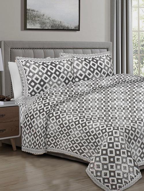 texstylers 100% cotton 90 inch x 108 inch jaipuri print king size bedsheet with 2 pillow covers - 18207344 - Very Small Image - 1