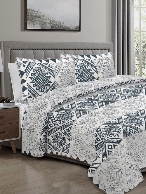 texstylers 100% cotton 90 inch x 108 inch jaipuri print king size bedsheet with 2 pillow covers - 18207345 - Very Small Image - 1