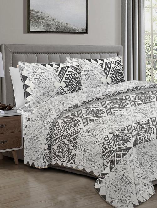 texstylers 100% cotton 90 inch x 108 inch jaipuri print king size bedsheet with 2 pillow covers - 18207346 - Very Small Image - 1
