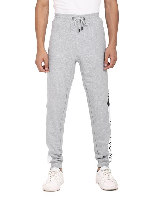 grey mélange color-blocked joggers track pant - 18207492 - Very Small Image - 1