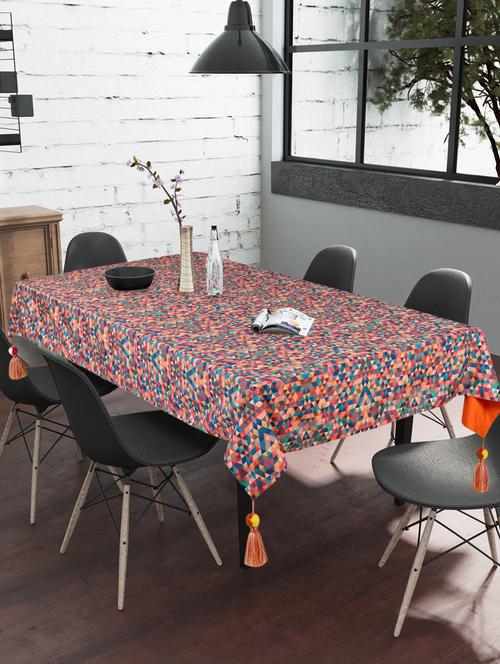 mezposh chintz orange & multi color polycotton geometric digital printed 6 seater rectangle table cover ( 220 x 150 cm ) - 18207810 - Very Small Image - 1