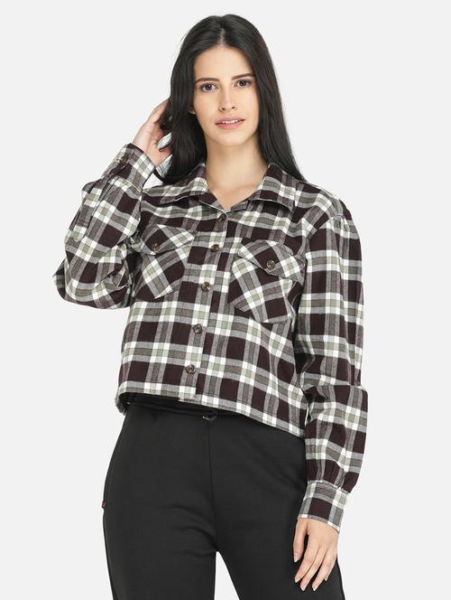 long sleeved checkered crop shirt - 18208157 - Very Small Image - 1