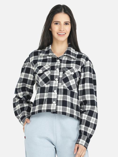long sleeved checkered crop shirt - 18208158 - Very Small Image - 1