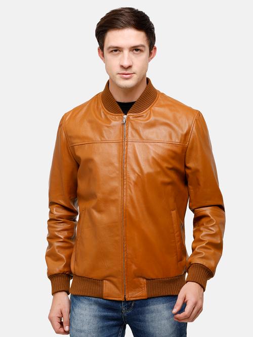 orange solid leather biker jacket - 18208201 - Very Small Image - 1