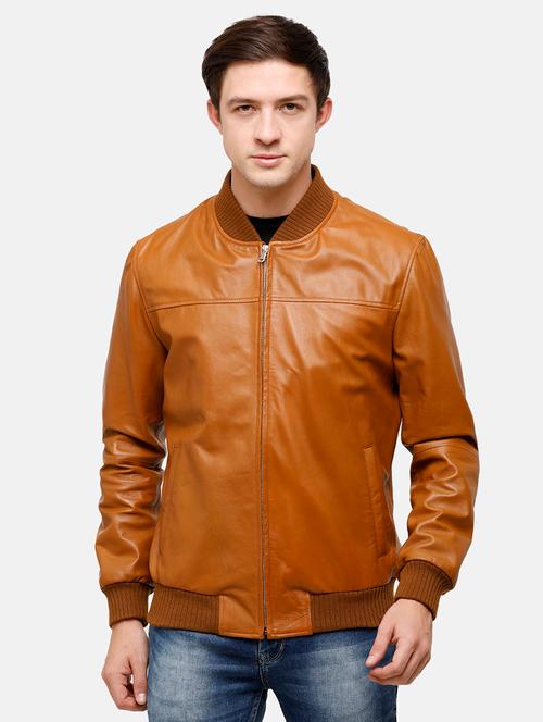 orange solid leather biker jacket - 18208204 - Very Small Image - 1