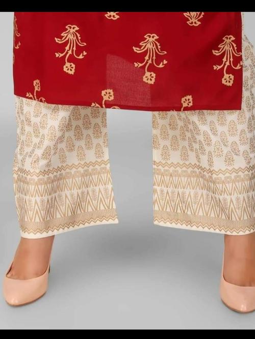 ladies cotton palazzo set red color - 18208414 - Very Small Image - 1