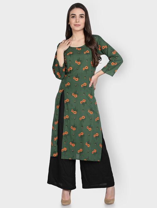 green cotton front slit kurta - 18208477 - Very Small Image - 1