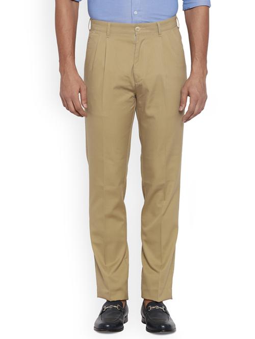 beige solid casual trouser - 18208571 - Very Small Image - 1