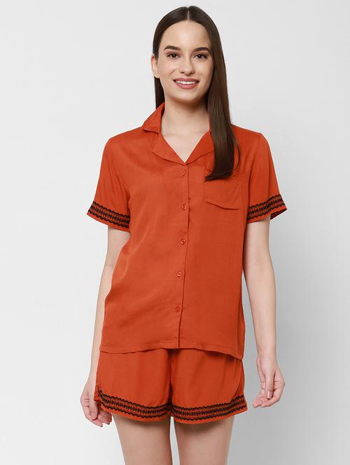 orange solid shorts set nightwear set - 18208957 - Very Small Image - 1