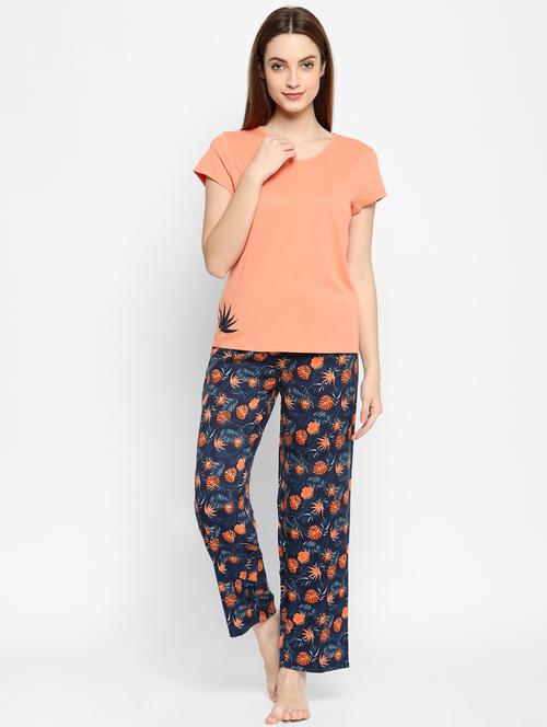 orange solid pyjama set nightwear set - 18208967 - Very Small Image - 1