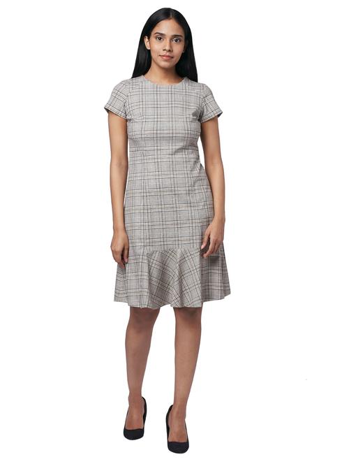 yellow checked fit & flare dress - 18209016 - Very Small Image - 1