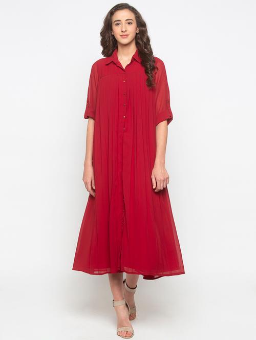 red solid shirt dresses & tunic - 18209100 - Very Small Image - 1