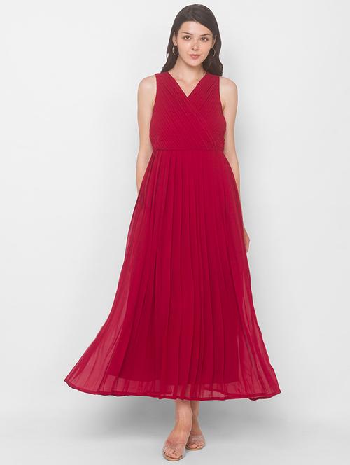 red solid fit & flare dresses & tunic - 18209144 - Very Small Image - 1
