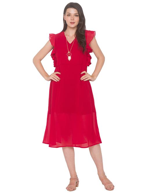 red solid fit & flare dresses & tunic - 18209150 - Very Small Image - 1