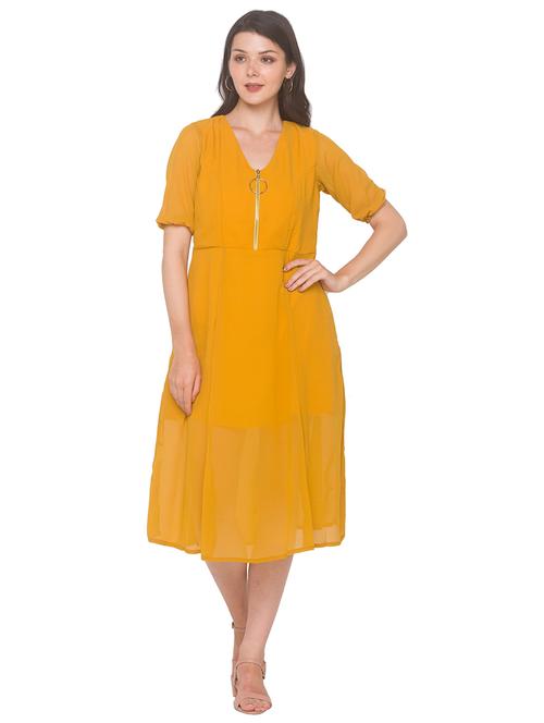 yellow solid fit & flare dresses & tunic - 18209154 - Very Small Image - 1
