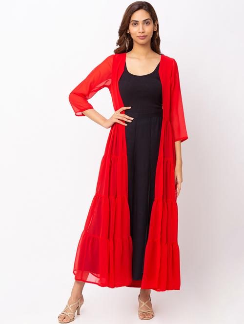 red georgette shrug - 18209213 - Very Small Image - 1