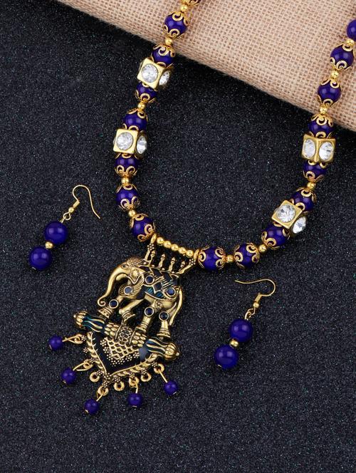 silver shine multi color elephant pendant set necklace - 18209564 - Very Small Image - 1
