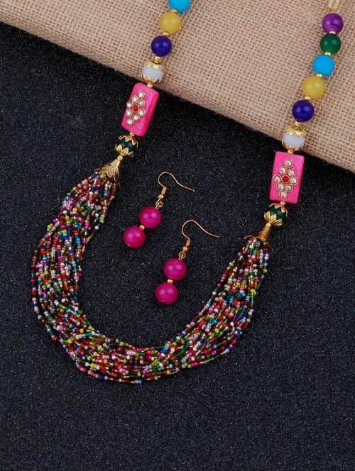 silver shine multi color beads mala necklace - 18209565 - Very Small Image - 1