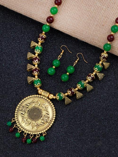 silver shine gold plated elegant look pearl necklace mala set - 18209580 - Very Small Image - 1