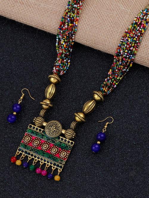 silver shine multi pearl stylish necklace mala set - 18209583 - Very Small Image - 1