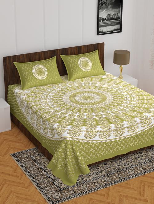 divamee jaipuri print cotton double bedsheet with 2 pillow covers -color resistance - 18210123 - Very Small Image - 1