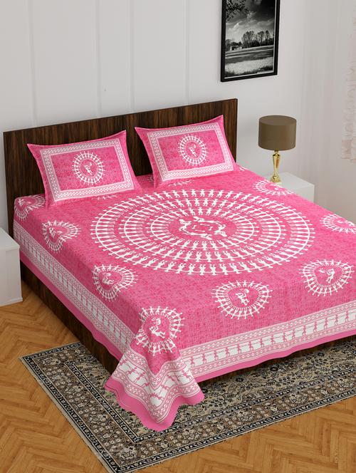 divamee jaipuri print cotton double bedsheet with 2 pillow covers -color resistance - 18210127 - Very Small Image - 1