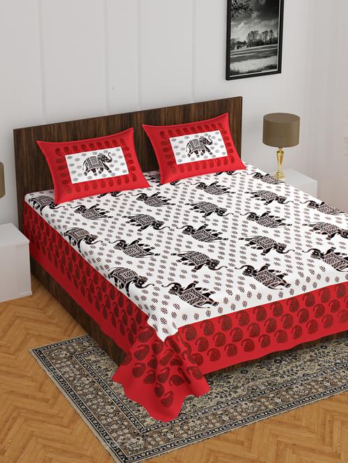 divamee jaipuri print cotton double bedsheet with 2 pillow covers -color resistance - 18210130 - Very Small Image - 1
