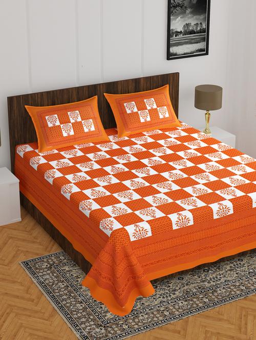 divamee jaipuri print cotton double bedsheet with 2 pillow covers -color resistance - 18210140 - Very Small Image - 1