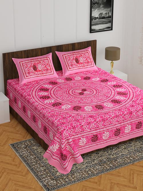 divamee jaipuri print cotton double bedsheet with 2 pillow covers -color resistance - 18210150 - Very Small Image - 1