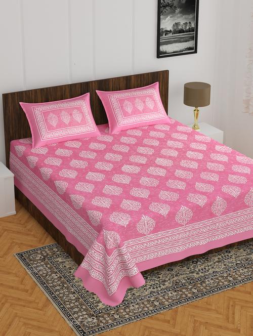 divamee jaipuri print cotton double bedsheet with 2 pillow covers -color resistance - 18210156 - Very Small Image - 1