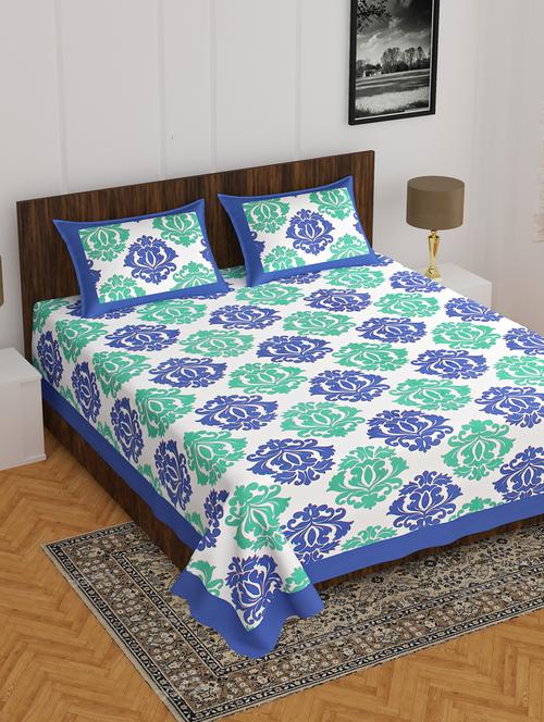 divamee jaipuri print cotton double bedsheet with 2 pillow covers -color resistance - 18210165 - Very Small Image - 1