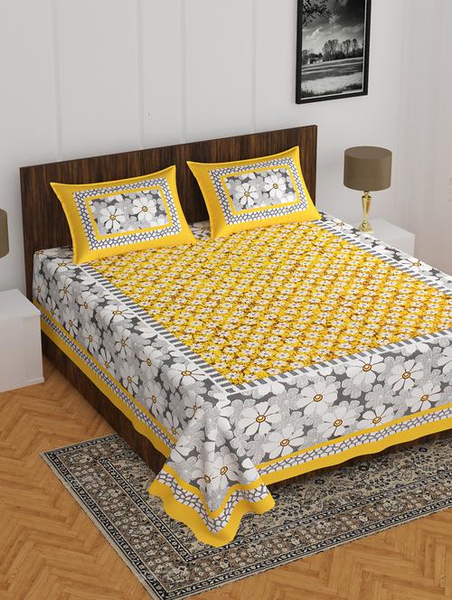 divamee jaipuri print cotton double bedsheet with 2 pillow covers -color resistance - 18210170 - Very Small Image - 1