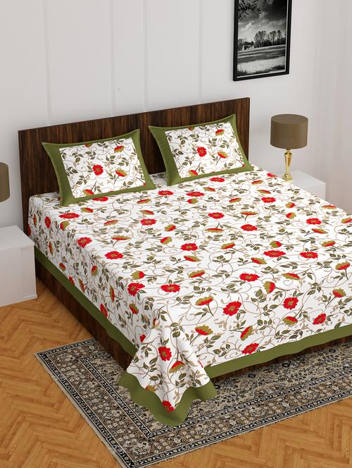 divamee jaipuri print cotton double bedsheet with 2 pillow covers -color resistance - 18210173 - Very Small Image - 1