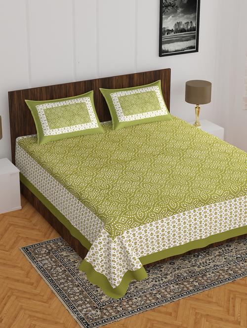 divamee jaipuri print cotton double bedsheet with 2 pillow covers -color resistance - 18210184 - Very Small Image - 1