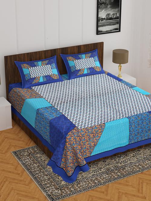 divamee jaipuri print cotton double bedsheet with 2 pillow covers -color resistance - 18210186 - Very Small Image - 1