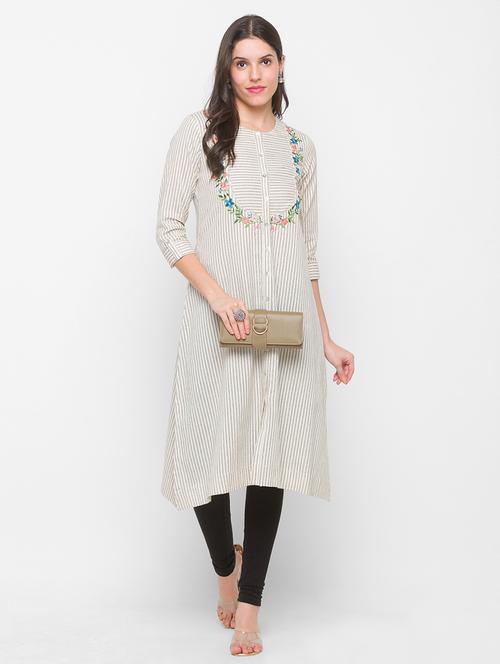 offwhite cotton aline kurta - 18210213 - Very Small Image - 1